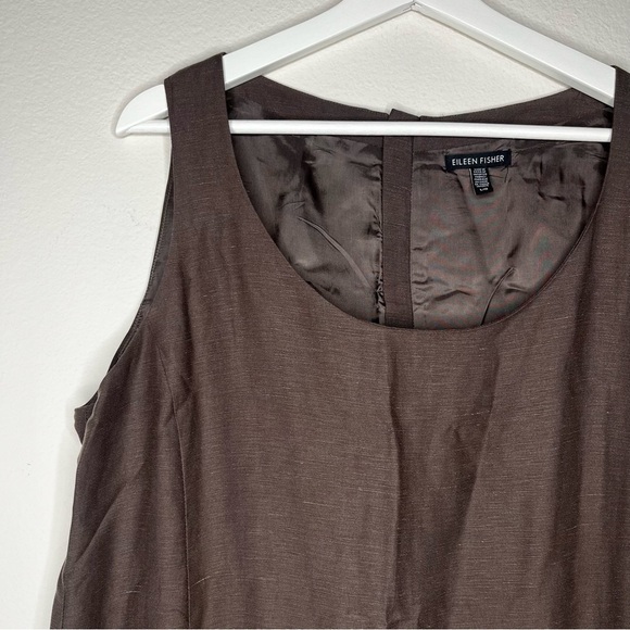 Eileen Fisher Sleeveless Drapey Linen Blend Shift Dress Cobblestone Brown - Picture 6 of 9